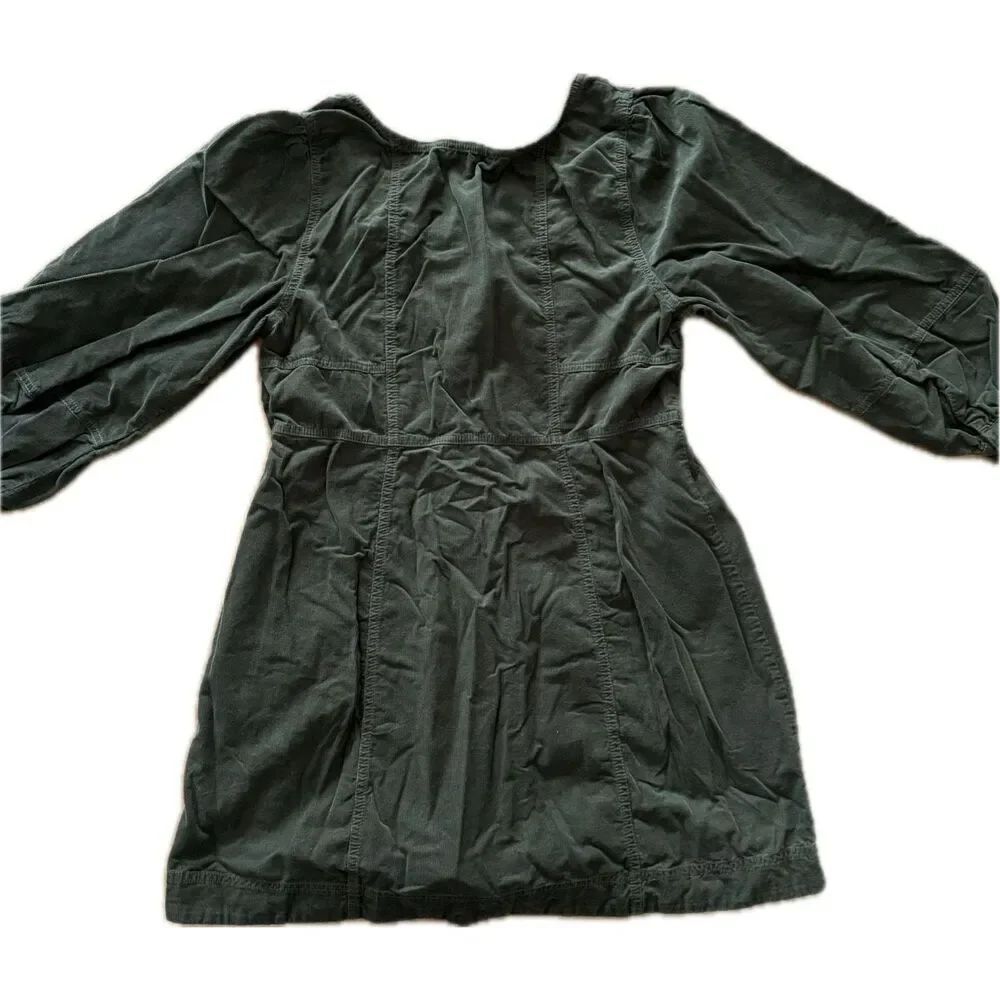 Madewell Esti Corduroy Dress Olive Green Long Sleeve 100% Cotton Women’s 16 - Picture 5 of 6